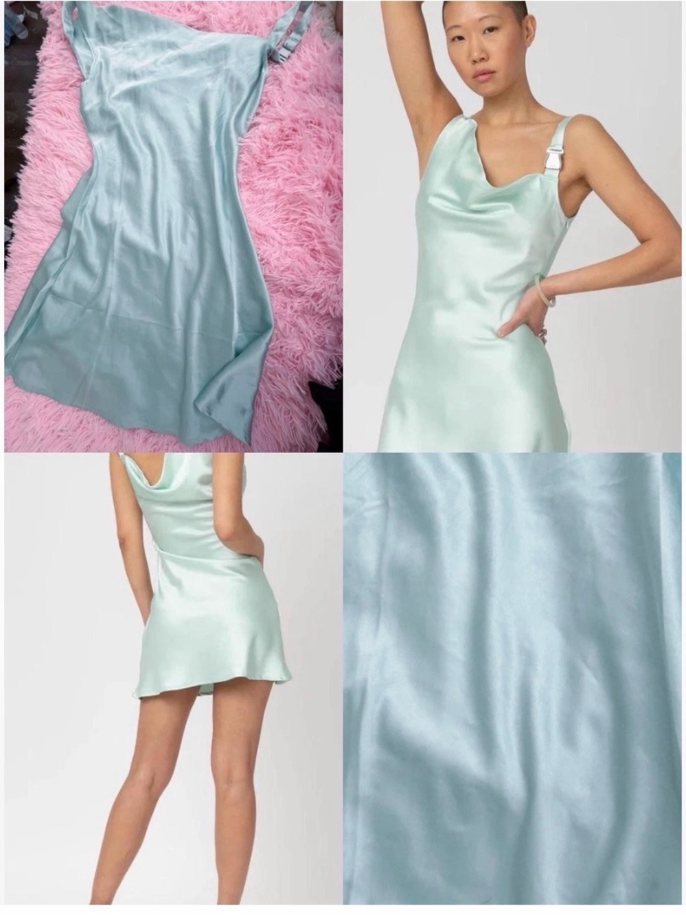 Danielle Guizio Satin Slip Dress in Pale Aqua Blue size small